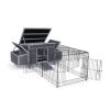 Outdoor Wood Chicken Coop with Wire Mesh Run, Nesting Boxes, Large Poultry House for 3-4 Chickens, Gray and Black