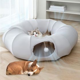 Indoor Cat Tunnel Bed with Interactive Hanging Ball Circle Cat Tunnel Cooling Fabric Central Soft Mat Flexible Design Foldable Tunnel for Cats Puppy