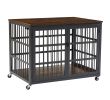 Furniture style dog crate wrought iron frame door with side openings, Rustic Brown, 38.4''W x 27.7''D x 30.2''H.