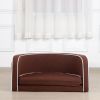 35" Brown Pet Sofa with Wooden Structure and Linen Goods White Roller Lines on the Edges Curved Appearance pet Sofa with Cushion