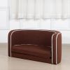 35" Brown Pet Sofa with Wooden Structure and Linen Goods White Roller Lines on the Edges Curved Appearance pet Sofa with Cushion