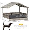 PawHut Wicker Dog House Outdoor with Canopy, Rattan Dog Bed with Water-resistant Cushion, for Small and Medium Dogs, Cream