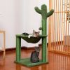 Cactus Cat Tree Cat Scratching Post with Hammock Play Tower, Full Wrapped Sisal Scratching Post for Cats 93.5cm Green