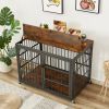 Furniture style dog crate wrought iron frame door with side openings, Rustic Brown, 43.3''W x 29.9''D x 33.5''H.