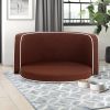 35" Brown Pet Sofa with Wooden Structure and Linen Goods White Roller Lines on the Edges Curved Appearance pet Sofa with Cushion