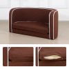 35" Brown Pet Sofa with Wooden Structure and Linen Goods White Roller Lines on the Edges Curved Appearance pet Sofa with Cushion