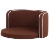 35" Brown Pet Sofa with Wooden Structure and Linen Goods White Roller Lines on the Edges Curved Appearance pet Sofa with Cushion