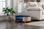 Scandinavian style Elevated Dog Bed Pet Sofa With Solid Wood legs and Bent Wood Back, Velvet Cushion,Mid Size,Dark Blue